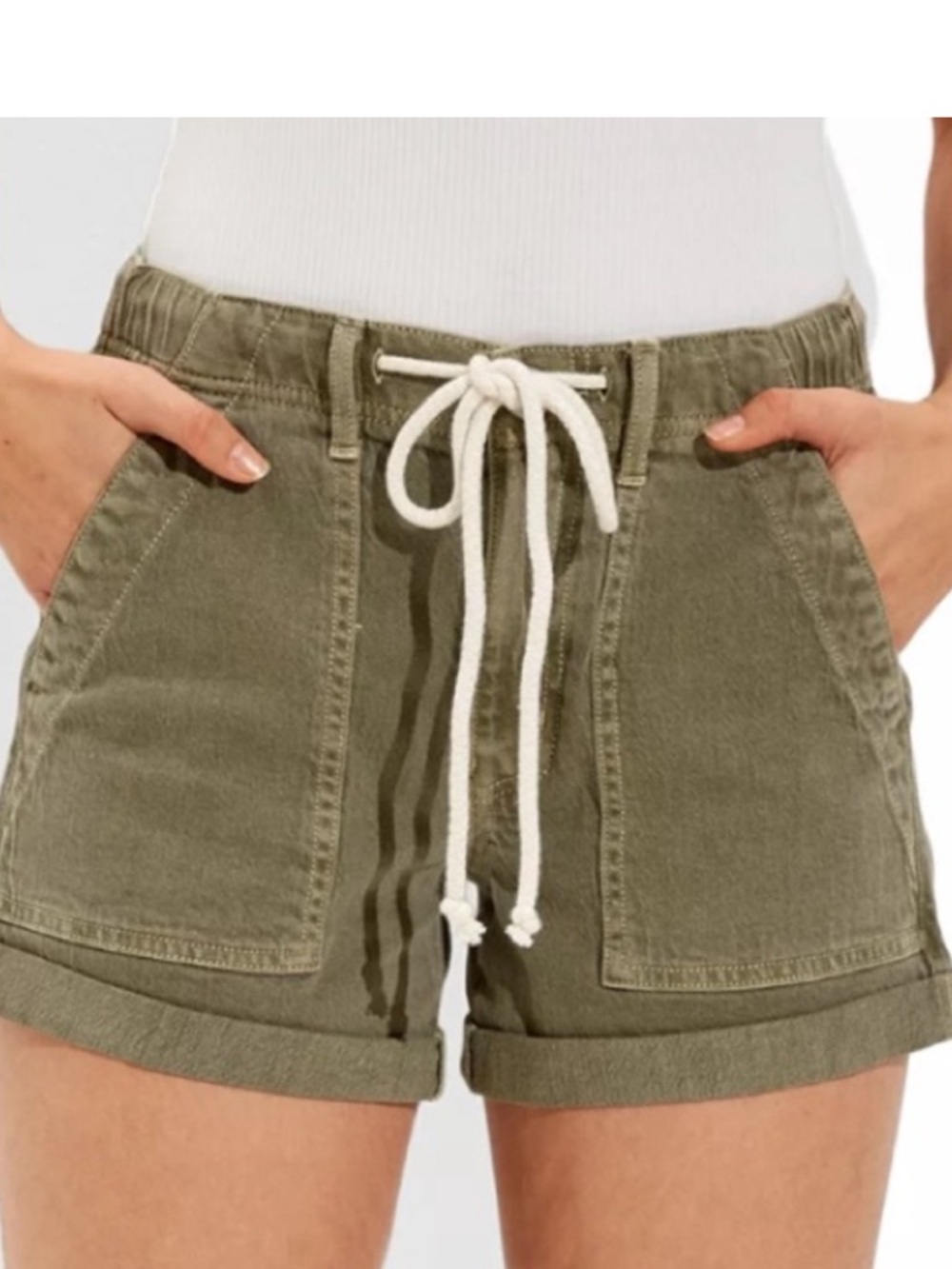 American Eagle Shorts Womens 6 Olive Green Drawstring Elastic Waist Stretch